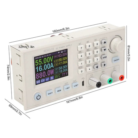 CNC DC-DC Boost Power Supply Module 6-70V To 0-60V Adjustable Step Up And Down Converter for Lab Projects with dimensions shown