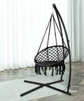 C Type Hammock Chair Stand Heavy Duty Steel Frame With Adjustable Height One Person Setup In Minutes Indoor Outdoor Fits Hanging Chair Tree Tent Lounger Air Porch Swing 220 Lbs Capacity Black