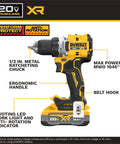 Heavy Hitter 20V Max Brushless Cordless Drill Driver with 1/2 inch chuck, ergonomic handle and LED light for home repair.