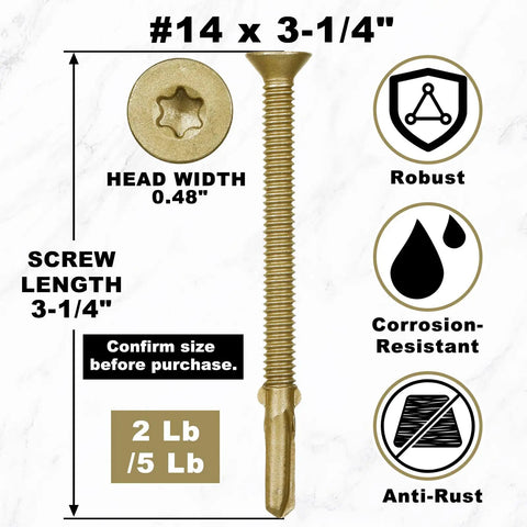 63 Pieces Size 14 Self Tapping Trailer Deck Screws With Wings Star Head For Wood To Steel Or Aluminum DIY Friendly Fastening
