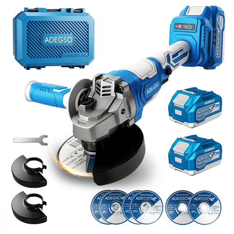 Cordless Brushless Angle Grinder Kit 21V 12000 RPM With 4.5 To 5 Inch Grinding Discs, Includes Dual 4.0Ah Batteries And Fast Charger