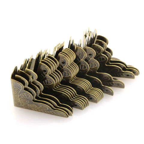 Antique Brass Corner Protectors For Wooden Boxes And Jewelry Cases Vintage Triangle Edge Guards With Screws, detailed close-up