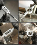 Close-up of 40 Piece Tap And Die Set With Metric M3 To M12 And SAE Sizes Pro Grade All In One Threading Kit in use