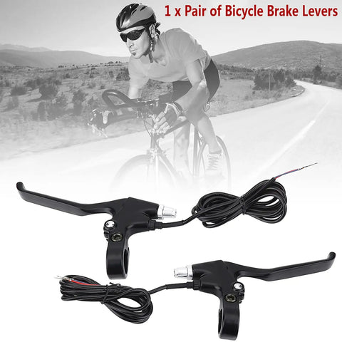 Electric Bike Brake Lever Replacement Kit Two Wire Left And Right Handles Aluminum Alloy Durable Braking Levers For 22mm Handlebar Mount On Mountain Road Bikes With Crisp Responsive Stop And Smooth Control against cycling background