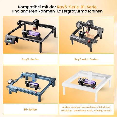 Four In One Laser Rotary Chuck Attachment For Cylindrical Engraving On Wine Glasses Mugs Tumblers And Irregular Shapes installed on Ray5, Ray5 mini, B1 series engravers.