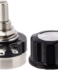 5K Ohm 6mm Shaft Rotary Taper Potentiometer With Knob, Carbon Film, Single Turn, 3 Terminals, Round Shaft, Compact 25x14mm Body
