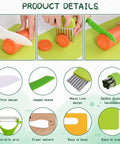 Kinggrand Kitchen 13-pc Montessori toddler tools set with kid-safe knives, crinkle cutter, peeler on green cutting board