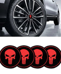 Level Up Your Ride Game With These Dope 4 Pack Skull Wheel Hub Center Caps Waterproof Metal Emblem Decals Weatherproof Rim Shields For Cars Trucks In Black And Red on a stylish wheel.