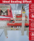 Fast As Heck Automatic Tape Sealer For Boxes Continuous Carton Packing Machine showing carton pressing board and sealing mechanism.
