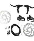 Hardcore Trail Ready Mechanical Disc Brake Kit For Mountain Bikes Includes Front And Rear Stoppers With 160mm Rotors And Wire Control Alloy Calipers Black Silver Rig with levers and rotors.