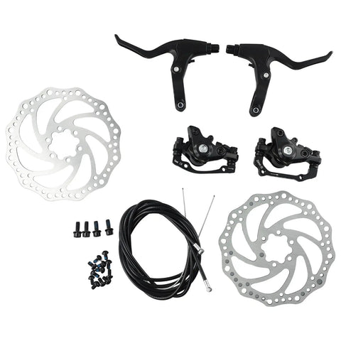Real Deal Mechanical Disc Brake Set For Mountain Bikes Front And Rear With 160Mm Rotors Wire Control Alloy Calipers Black Silver Complete Kit components.