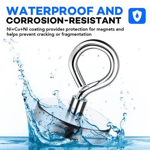 Beast Magnet Fishing Kit With 300 Lb Neodymium Rare Earth Magnets Countersunk Hole Eyebolt shown waterproof and corrosion-resistant.