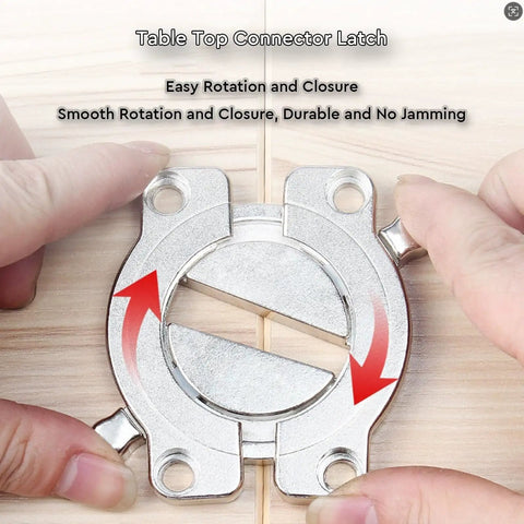 Say Bye To The Wiggle Heavy Duty Zinc Alloy Table Top Connectors With Secure Latch, showing easy rotation mechanism in close-up.