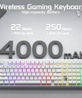 Rock Solid Aluminum Wireless Mechanical Gaming Keyboard With Dedicated Numberpad Featuring Tri Mode Bluetooth And Usb Wired Connection For Zero Lag Action And Butter Smooth Typing On Windows Mac And Tablets with RGB lighting and battery indicator.