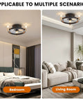 Black 18 Inch Flush Mount Ceiling Fan With Light For Bedroom, Quiet Small Ceiling Fan With Integrated Light in bedroom and living room