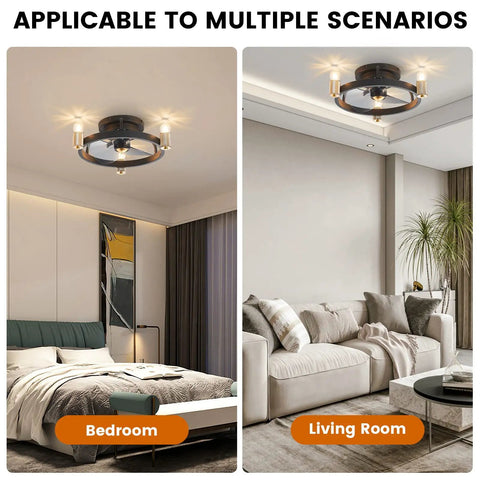 Black 18 Inch Flush Mount Ceiling Fan With Light For Bedroom, Quiet Small Ceiling Fan With Integrated Light in bedroom and living room