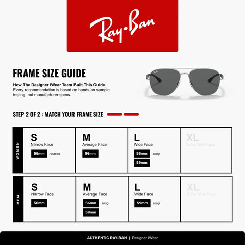 RB3683 Square Sunglasses Unisex 56mm Silver Frame Dark Grey Lenses, 100 Percent UV Protection, fitting guide image.