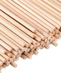 Premium Unfinished Wood Dowel Rods 1/8 Inch Diameter By 12 Inches Long, Smooth Natural Birch Hardwood Craft Sticks, visible raw birch dowel rods stacked.