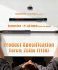 Heavy Duty Gas Struts 21.4 Inch 2 Pack 25 Lb Lift Supports For Rv Doors Camper Cabinets Boat Hatches shown with specifications on measuring surface.