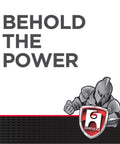 Hercules logo with knight armor illustration and text 'Behold the Power' on a patterned background