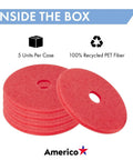 5 red pads in pack, 20 Inch Red Daily Cleaning And Buffing Pad Pack Of 5 For Light Duty Cleaning Scrub And High Gloss Shine