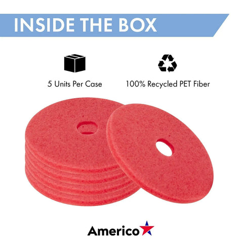 5 red pads in pack, 20 Inch Red Daily Cleaning And Buffing Pad Pack Of 5 For Light Duty Cleaning Scrub And High Gloss Shine