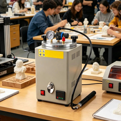 Manual Wax Pump For Wax Pot And Injector Machines With Iron And Rubber Build on workshop bench with students in background.