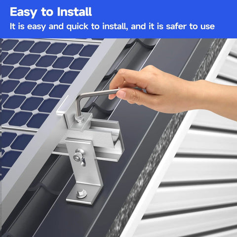 Hand tightening installation bolt on heavy duty aluminum solar panel mounting brackets kit 10 pack for flat and pitched roofs.