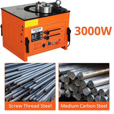 Industrial Strength 3000W Hydraulic Steel Rod Bender With Foot Pedal, cutting and bending machine for rebar and steel rods.