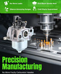 Image showing a carburetor next to manufacturing equipment, highlighting precision manufacturing for carburetor replacement kit use.