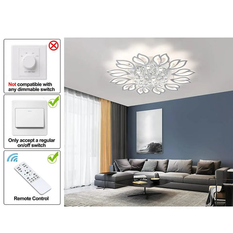 Led Flower Ceiling Light With Remote Dimmable Modern Flush Mount Chandelier, Acrylic Petal Ceiling Fixture For Kitchen Bedroom Dining Living Room, 70W 4200Lm, 3000K To 6500K Adjustable Brightness