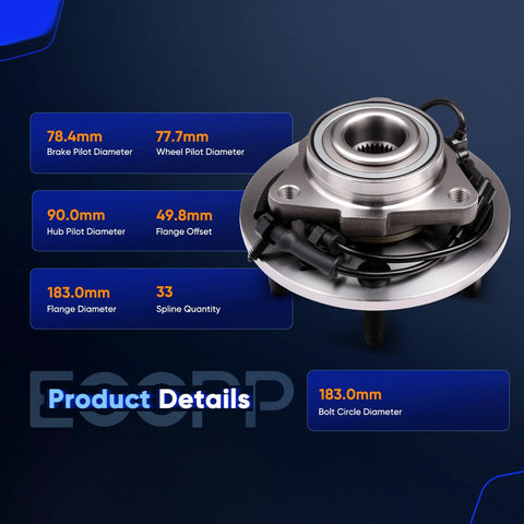 Pair Of Front Wheel Hub Bearing Assemblies With ABS For 2009 2010 Ram 1500 Pickup 5 Lug Replacement Kit New Complete Front Hub Bearings