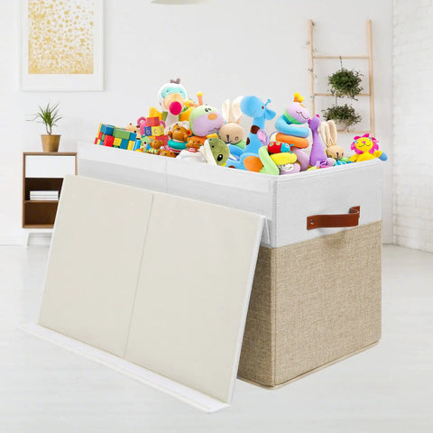Hella Spacious Toy Storage Box With Secure Lid And Quick Slide Divider To Tame Playroom Chaos Straight Up Superb Organization For Giant Plush Toys Cozy Throws And Daily Clutter