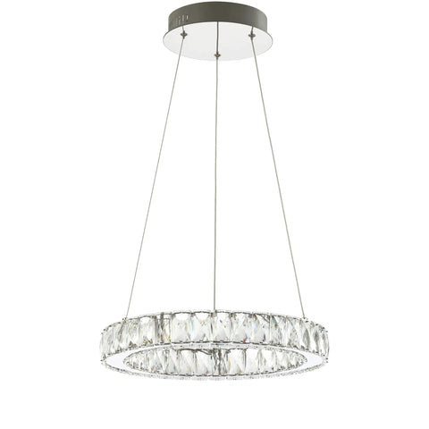 Chrome 1 Light Integrated LED Pendant With Crystal Ring Dope Adjustable Height Modern Glam Dining Room Chandelier