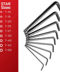 Torx keys T10 to T50 from All-In-One 35 Piece Long Arm Ball End Hex Key Wrench Set With SAE Metric And Torx Bits, S2 Steel