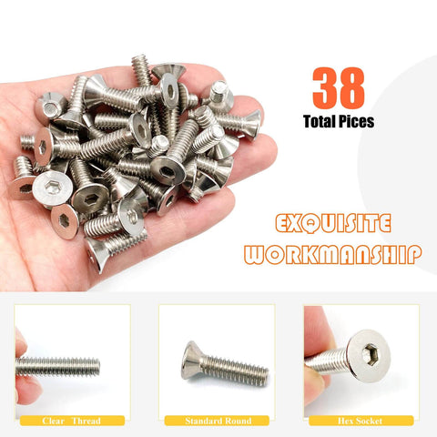 38 Piece Stainless Steel Socket Cap Screws Set With Countersunk Heads 1/4-20 Thread Five Sizes And Allen Keys Includes 3/8 1/2