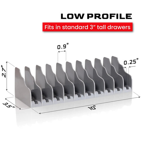 Low Profile Pliers And Wrench Organizer Rack 2 Pack For Tool Drawers Space Saving Holder For Pliers Wrenches Ratchets Vice Grips Scissors Fits Under Three Inches Tall And Holds 20 Tools Total