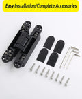 3 Pack Black Concealed Hinges For Invisible Secret Doors Heavy Duty Steel Hidden Hardware 180 Degree Adjustable set with screws and tools.