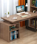 Polymorphic Computer Desk With Transformable Dual Workstation, Lacquered Steel Frame Legs, Easy Peasy Foldable Office Table, Built In Storage Shelves, Straight Up Game Changing Hustle Station, Sleek Black Finish in a modern home office setup.