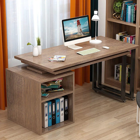 Polymorphic Computer Desk With Transformable Dual Workstation, Lacquered Steel Frame Legs, Easy Peasy Foldable Office Table, Built In Storage Shelves, Straight Up Game Changing Hustle Station, Sleek Black Finish in a modern home office setup.