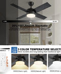 Dope 52 Inch Ceiling Fan With Reversible DC Motor And Dual Remote Control Black And Brown Double Sided Blades For Any Room Energy Efficient Quiet Cooling With Remote Speed Dimming Lights, showing dimmable LED lights and temperature settings