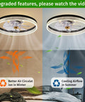 Low Profile Flush Mount Ceiling Fan With Light And Remote Control, 20 Inch DC Quiet 6 Speed Ceiling Fan, Dimmable LED Light, App And Remote, Energy Efficient Black showing airflow directions for summer and winter.