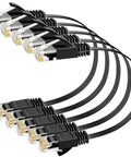 Flat Cat6 Ethernet Cable 2 Ft Pack of 5 Slim Patch Cables for Fast Home Internet 30 AWG Pure Copper 10Gbps 500MHz Black
