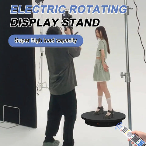 Foxvee Heavy Duty Motorized Turntable 23.6 Inch Remote Control Rotating Display Stand For 3D Scanning And Photography 360 Degree Speed Adjustable Platform in use during a photoshoot.