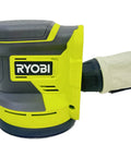 18 Volt Cordless Five Inch Random Orbit Sander For Wood Drywall And Composite Finishes With Smooth Swirl Free Sanding Great For Pros And Diyers Tool Only showing side view with dust bag attachment.
