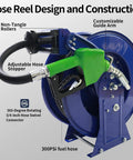 Auto Rewind Fuel Hose Reel Three Quarters Inch By Thirty-Three Feet With Diesel Nozzle And Swivel, Heavy Duty Steel Construction