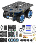 4WD Smart Chassis Car Kit With Aluminum Alloy Chassis And 520 Encoder Motor, 65mm Wheels, Robotic Moving Platform, Unassembled Parts