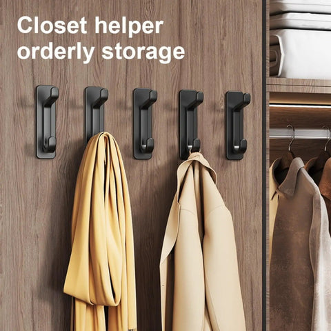 Closet with Five Pack Heavy Duty Adhesive Wall Hooks That Hold Up To 22 Lbs No Drill Install Easy On Clean Removal Sleek Black Finish
