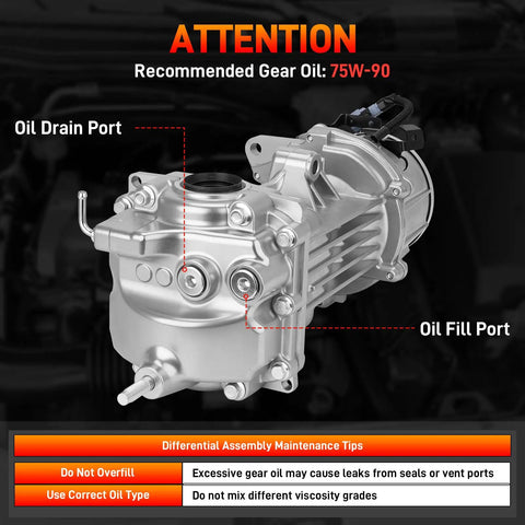 Close-up of oil fill and drain ports on Rear Carrier Differential Assembly Final Drive For AWD Nissan Murano 2015 2024 Rogue 2014 2019 Qashqai 2017 2020 2.0L 2.5L 3.5L Replace 383004BF0A 240277FV0A