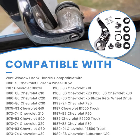 Locking Chrome Vent Window Handle Kit Left Side For GM Chevrolet Blazer Jimmy Suburban Trucks 1973 1994 compatibility chart